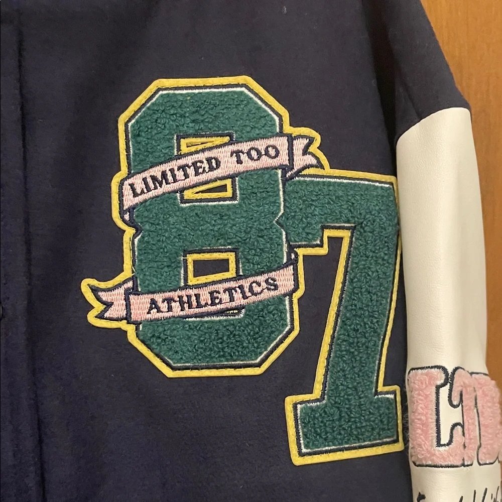 Limited Too NWT Girls size medium (10) Navy and White varsity letterman’s Jacket - Picture 3 of 8